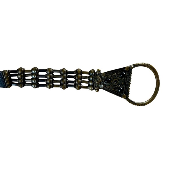 Suzi Roher Black Leather Belt with Bronze Ornate Buckle and Stretch Beads, Large - Picture 6 of 11